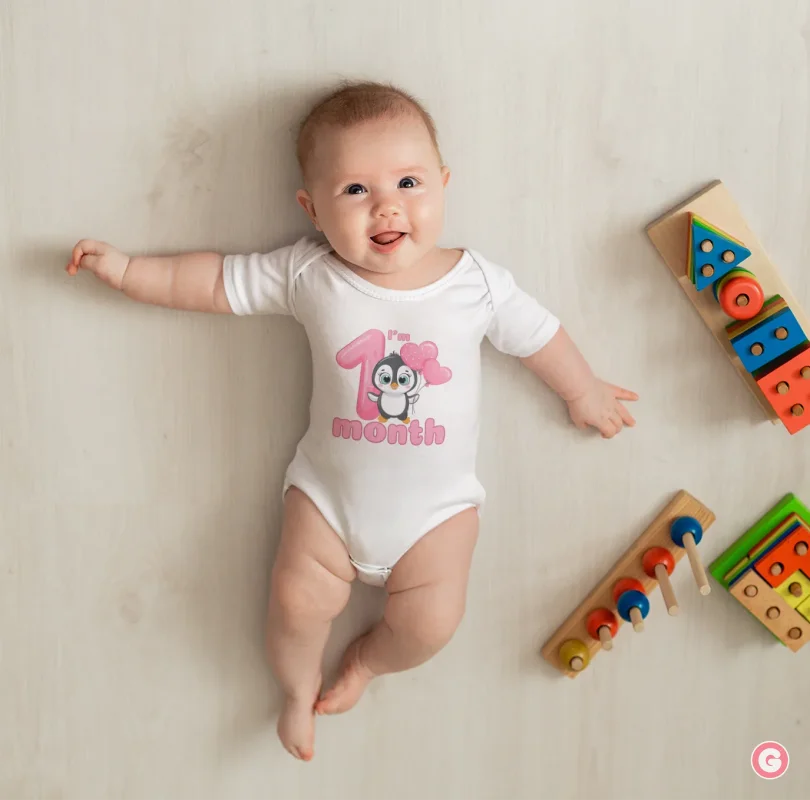 1 Month Penguin Print Cotton Baby Onesie