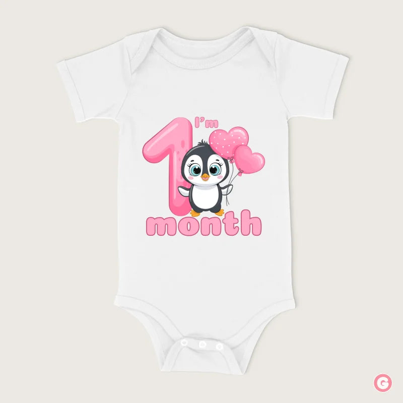 1 Month Penguin Print Cotton Baby Onesie
