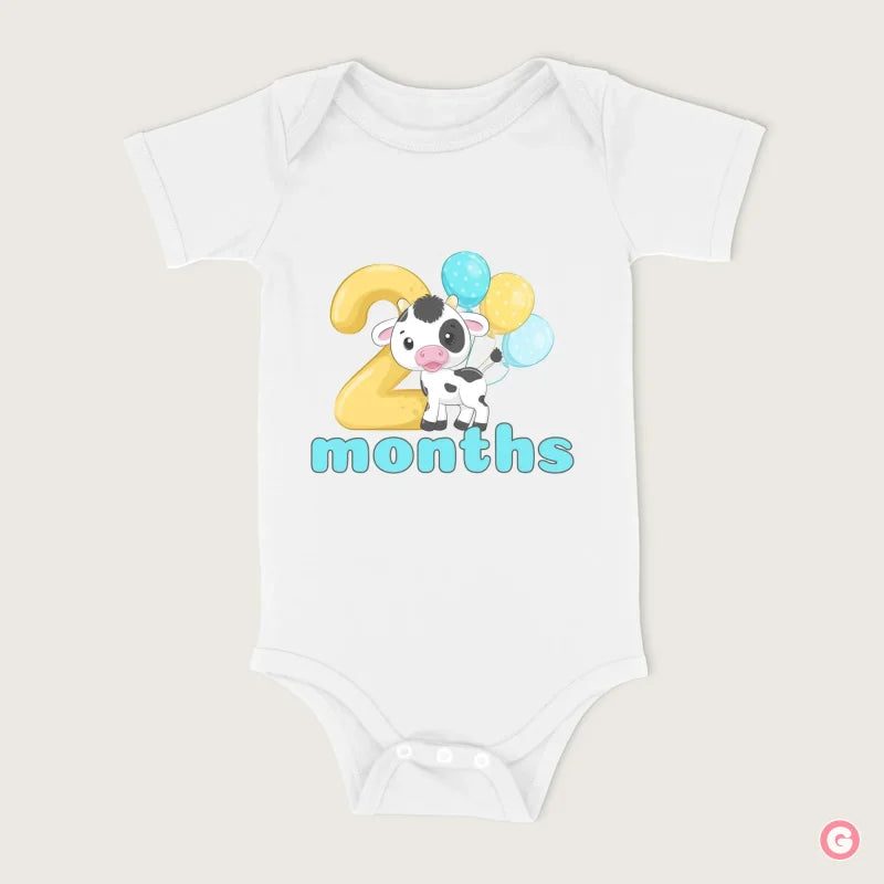 2 Month Cow Print Cotton Baby Onesie - 0-3 M