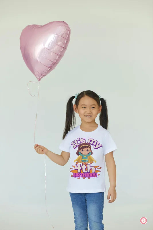 4th Birthday Super Girl Cotton T-shirt - Kids Tshirt