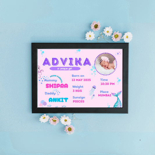 Baby Birth Detail Personalised Wall Art (Frame) | Under The Ocean