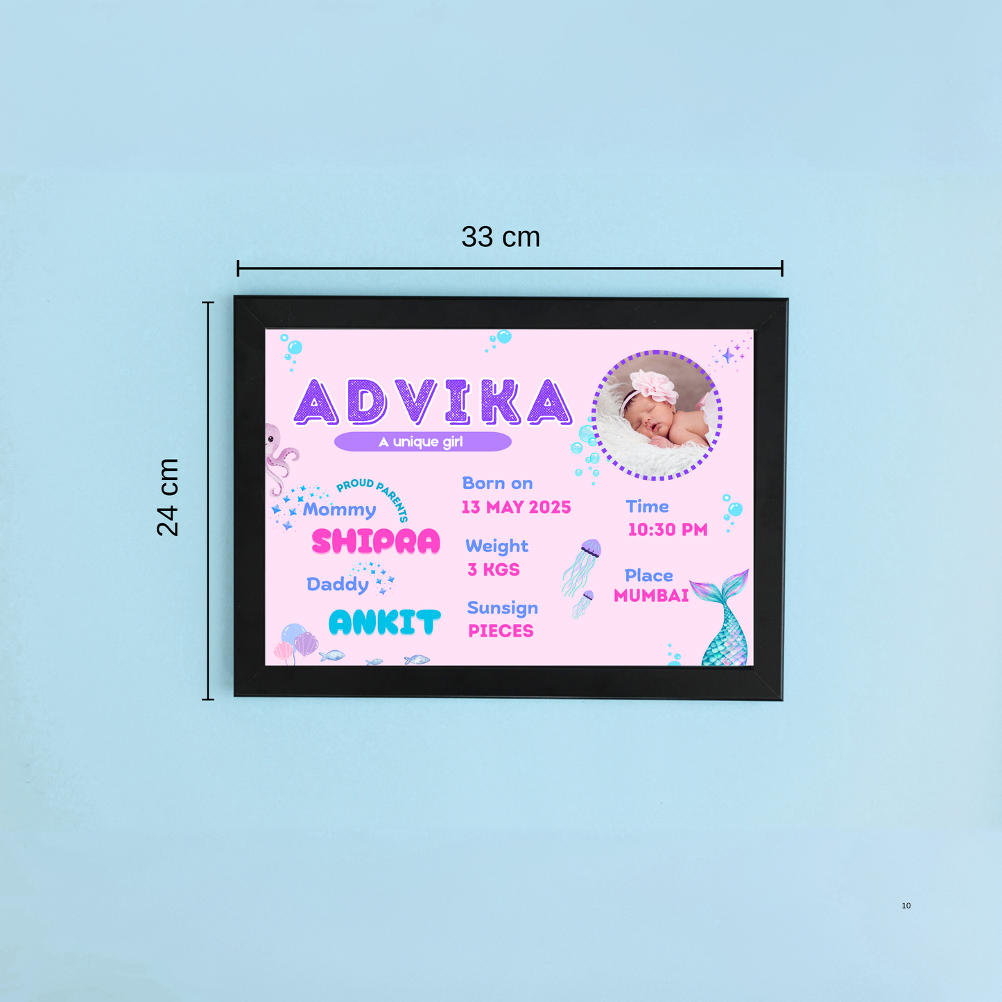 Baby Birth Detail Personalised Wall Art (Frame) | Under The Ocean