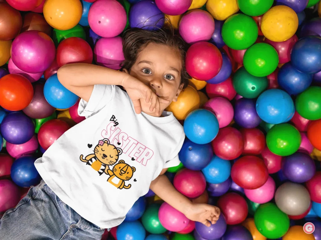 Big Sister Kids Cotton T-Shirt with Cute Tiger Design - Tshirt