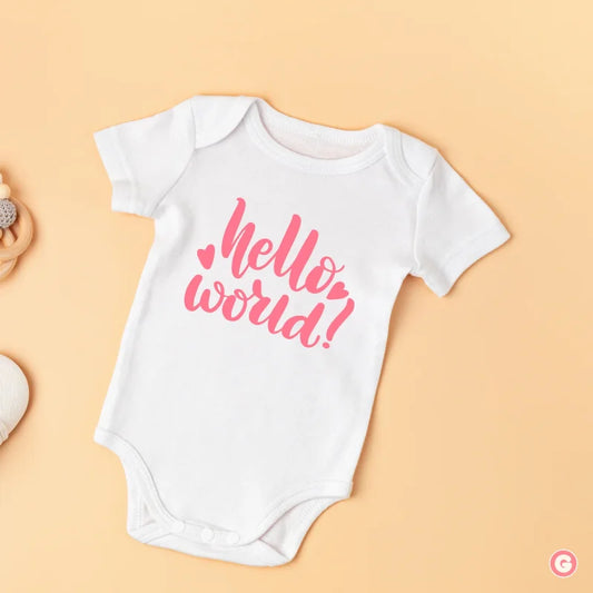 Hello World Newborn Cotton Onesie - Pink - Baby
