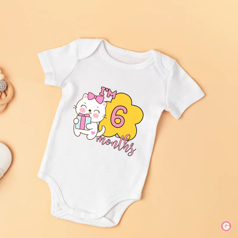 I’m 6 Months Cat Half-Birthday Onesie in Soft Cotton Fabric - Baby