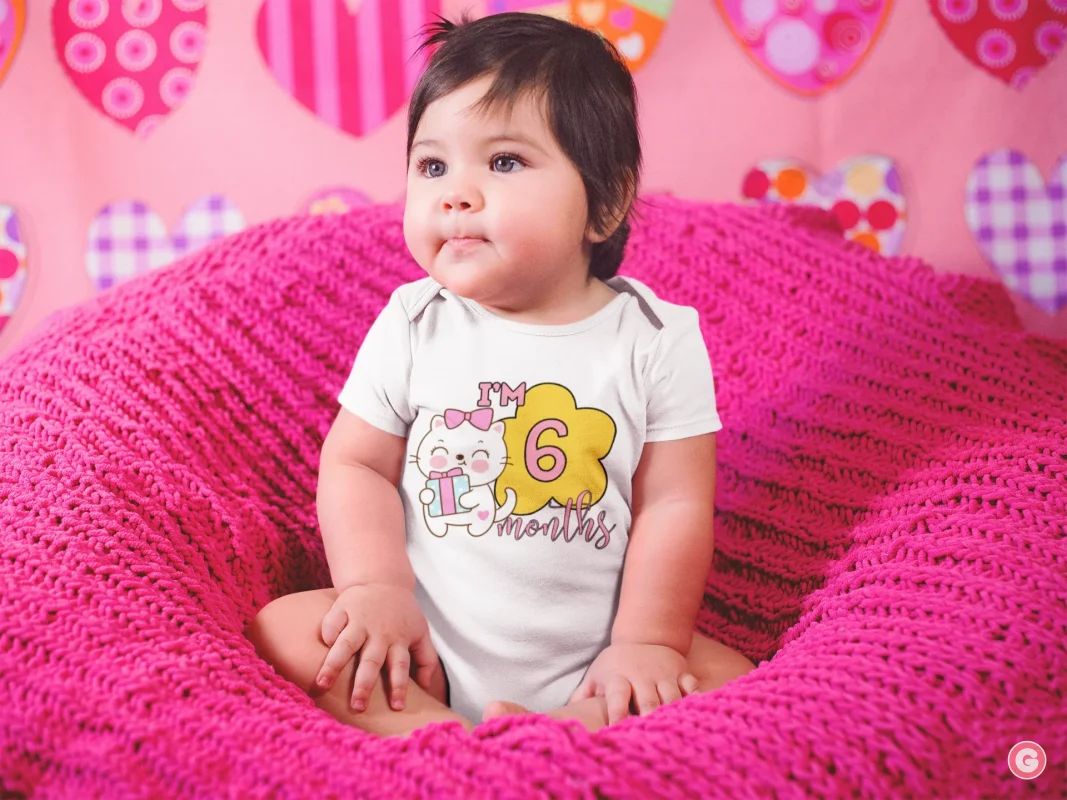 I’m 6 Months Cat Half-Birthday Onesie in Soft Cotton Fabric - Baby
