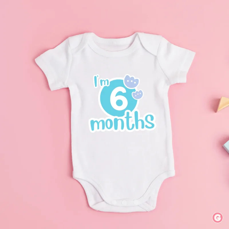 I’m 6 Months Half-Birthday Sky Blue Cotton Baby Onesie