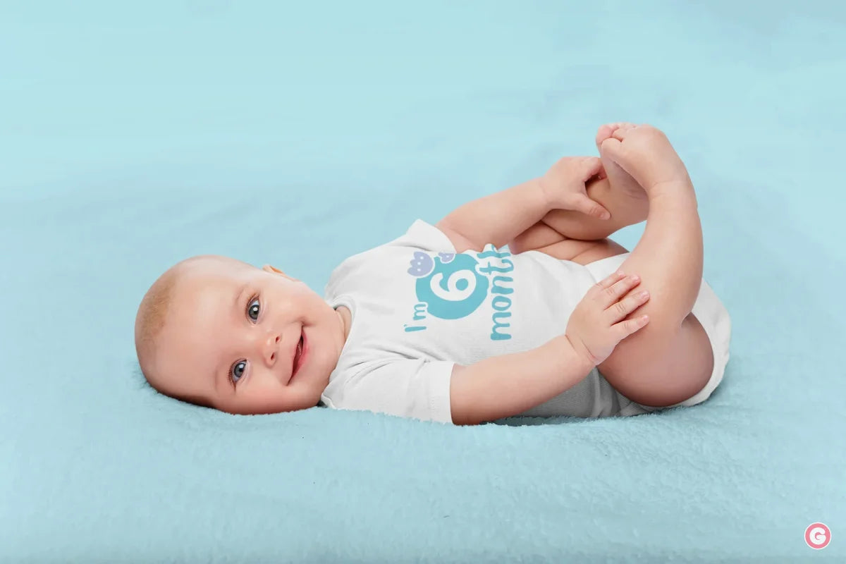 I’m 6 Months Half-Birthday Sky Blue Cotton Baby Onesie