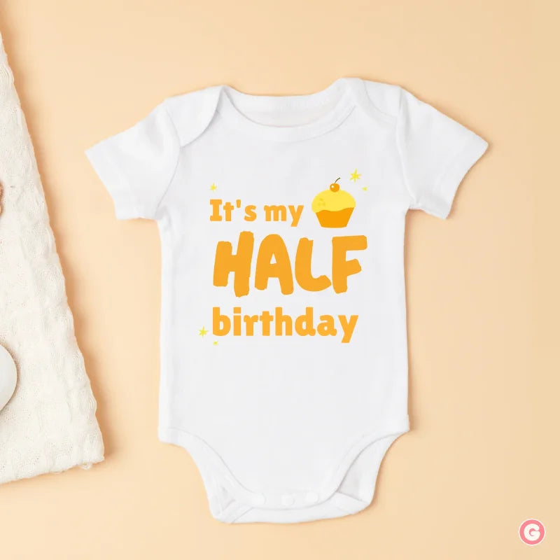 It's My Half Birthday Cupcake Cotton Baby Onesie Glad Mumma It's My Half Birthday Cupcake Cotton Baby Onesie Glad Mumma
