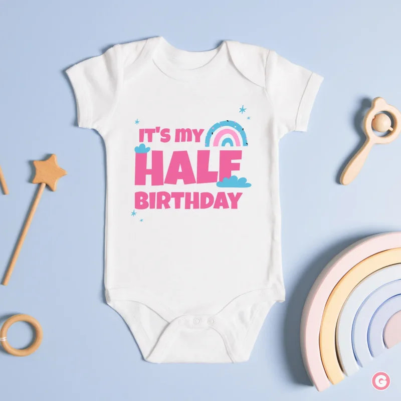 It's My Half Birthday Rainbow Cotton Onesie for Infants