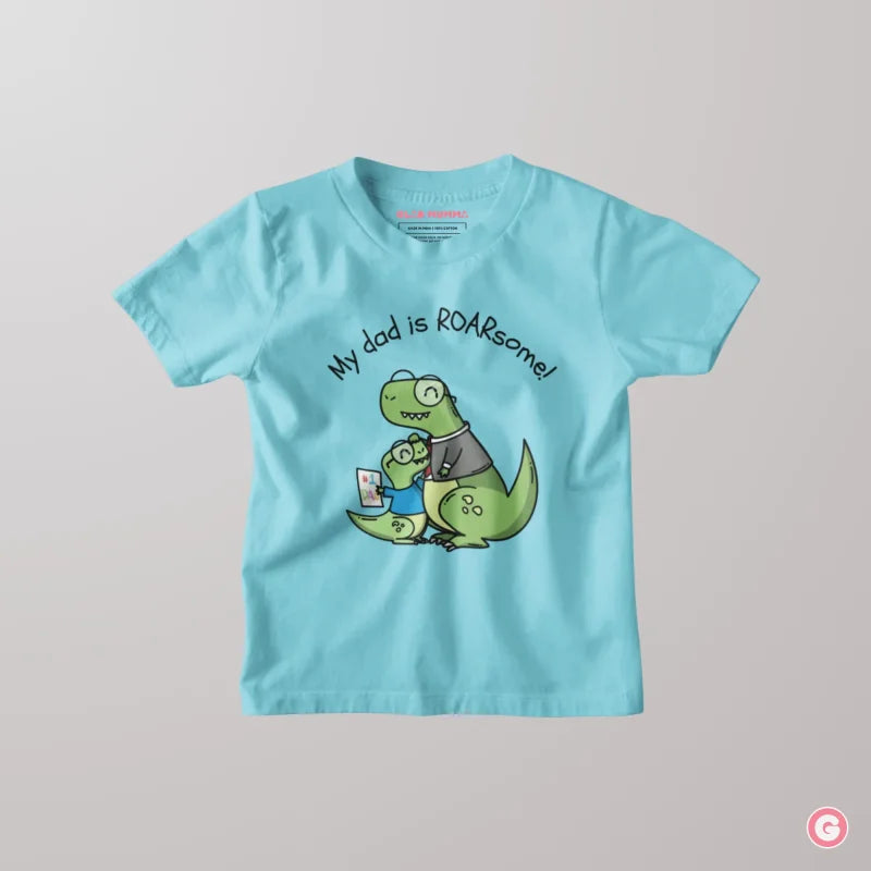 My Dad is Roar-Some Dinosaur Kids Cotton T-shirt - Tshirt