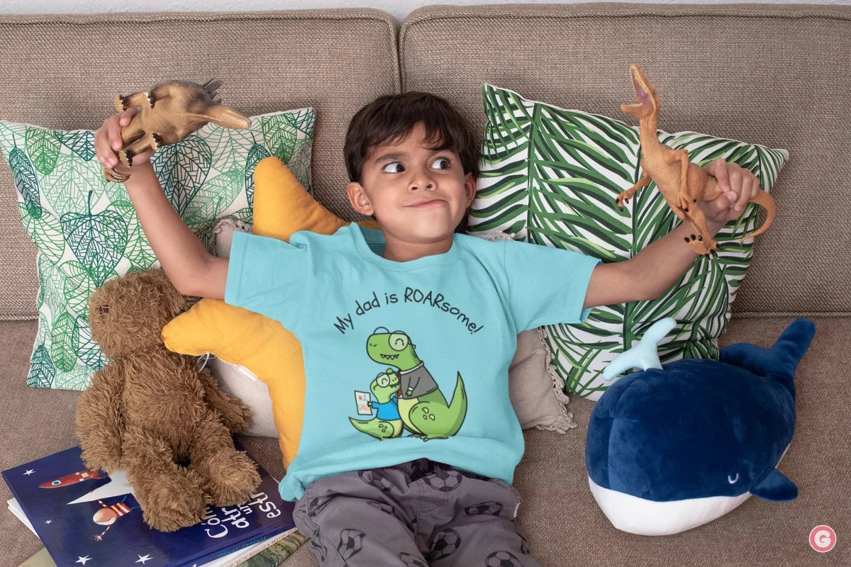 My Dad is Roar-Some Dinosaur Kids Cotton T-shirt - Tshirt