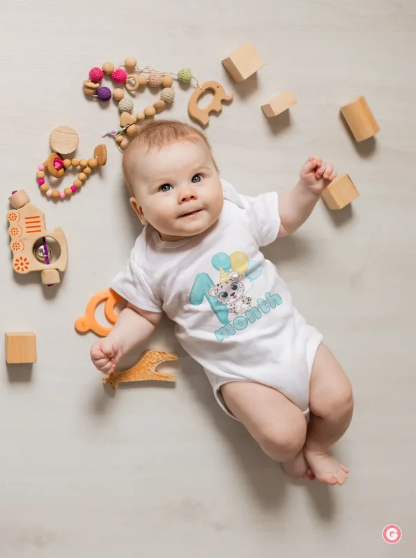 One-Month Milestone Leopard Design Cotton Baby Onesie
