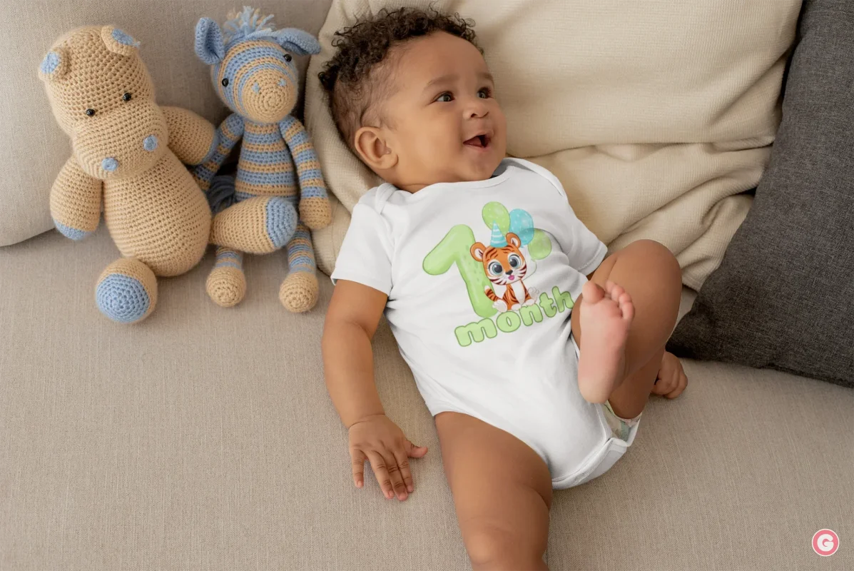 One Month Tiger Design Cotton Baby Onesie