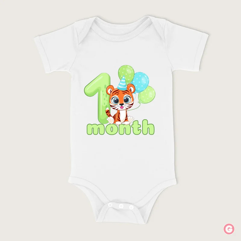 One Month Tiger Design Cotton Baby Onesie