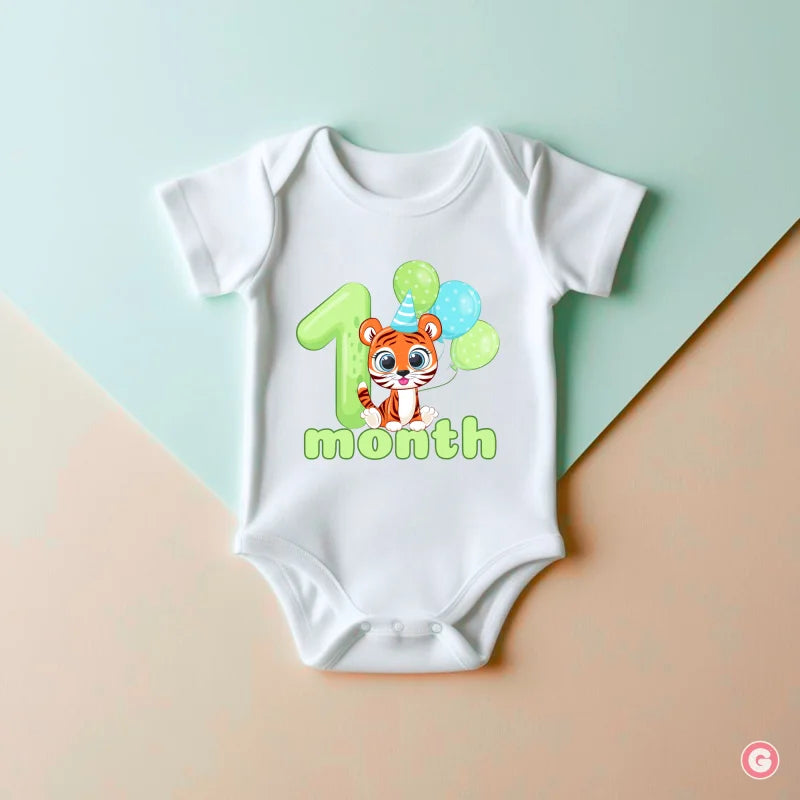One Month Tiger Design Cotton Baby Onesie