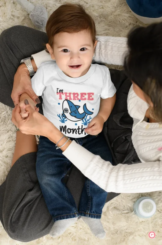 Three Months Shark Design Cotton Baby Onesie
