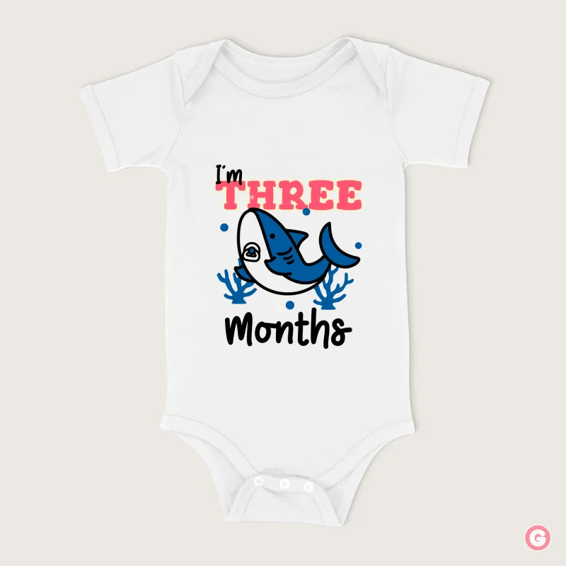 Three Months Shark Design Cotton Baby Onesie