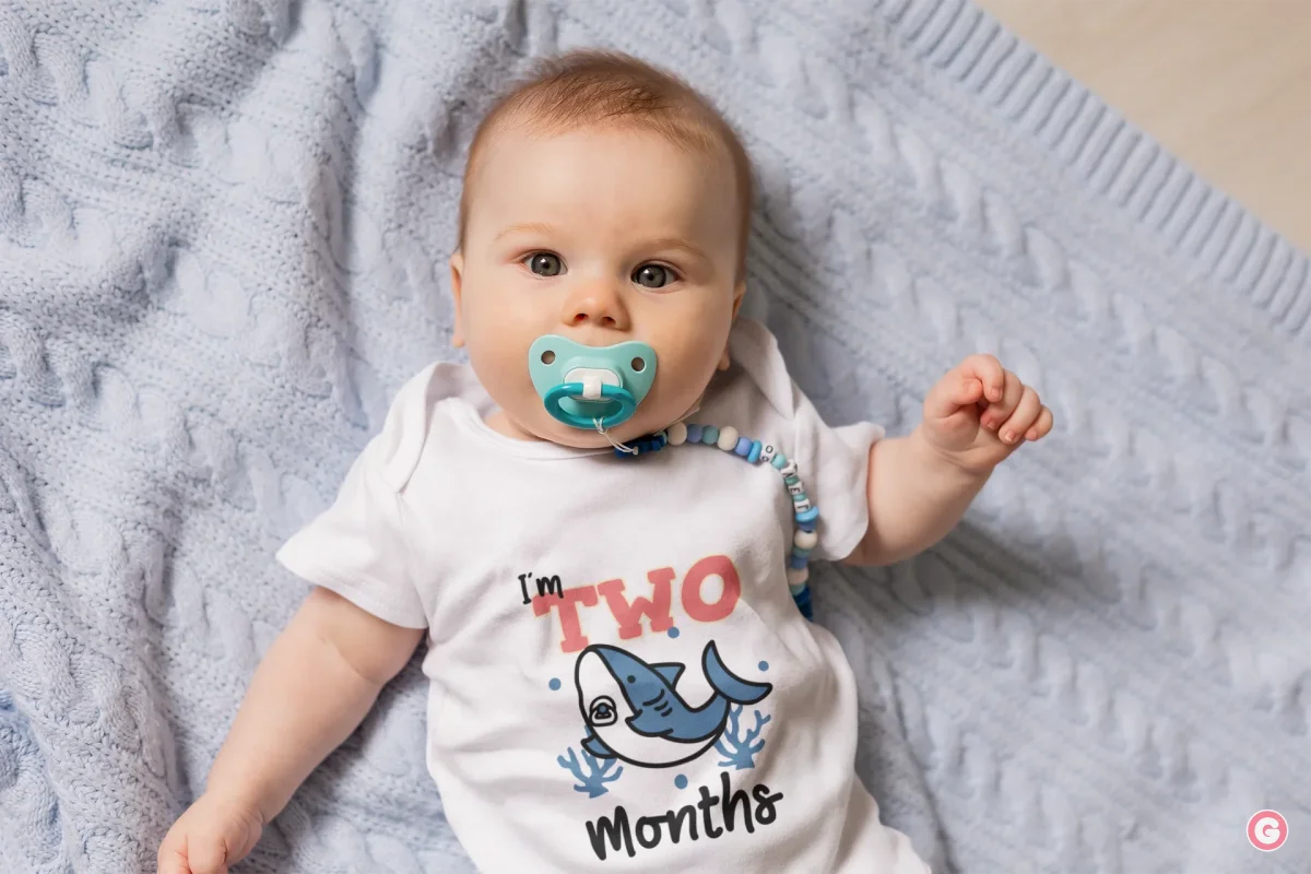 Two Months Birthday Shark Cotton Baby Onesie - 0-3 M