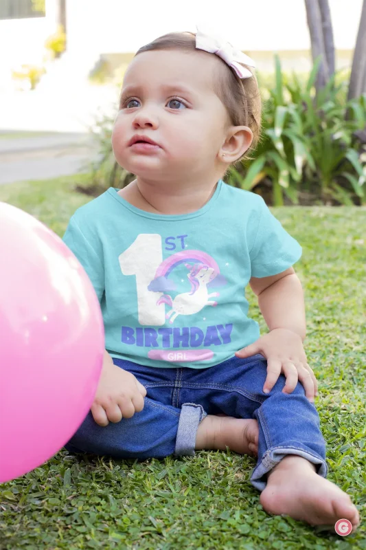 Unicorn 1st Birthday Cotton T-Shirt for Girls - Kids Tshirt