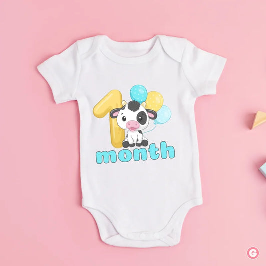 1 Month Cow Design Cotton Baby Onesie - 0-3 M