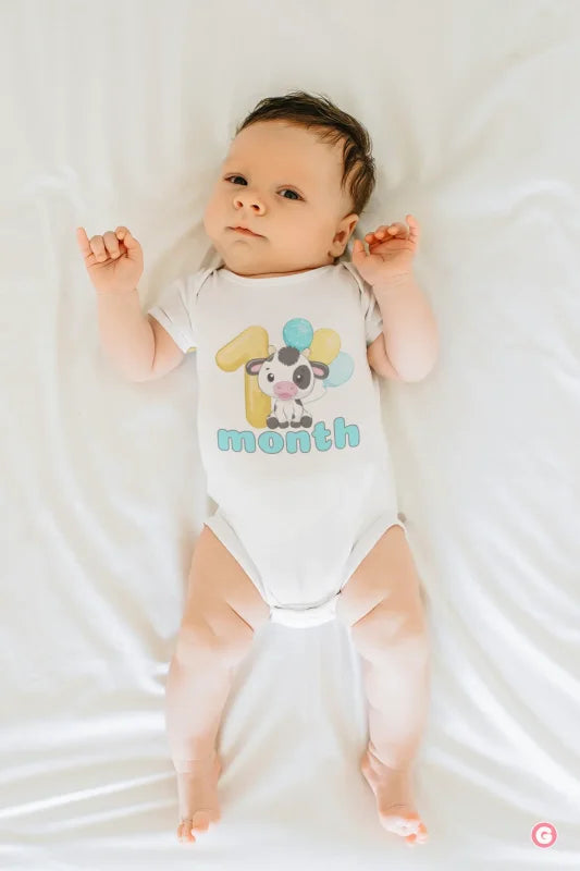 1 Month Cow Design Cotton Baby Onesie - 0-3 M