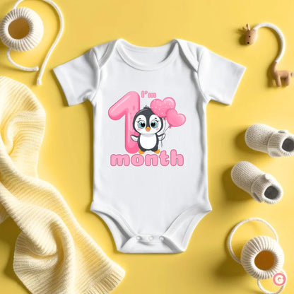 1 Month Penguin Print Cotton Baby Onesie