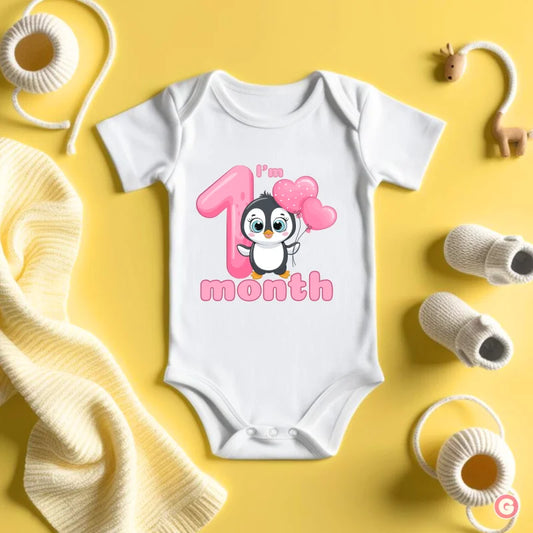 1 Month Penguin Print Cotton Baby Onesie