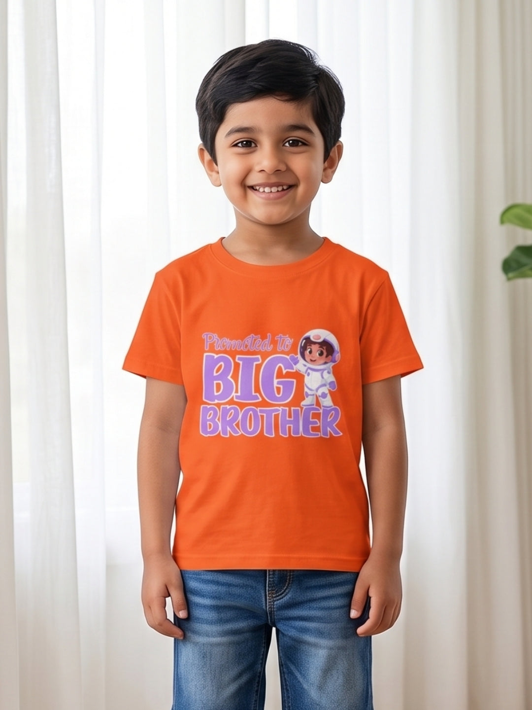 Promoted to Big Brother Astronaut Cotton T-Shirt for Kids