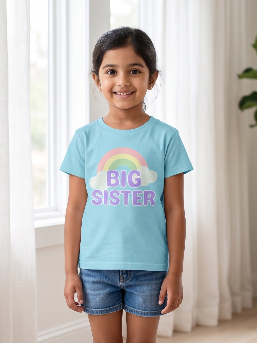 Big Sister Rainbow Printed Cotton T-Shirt for Kids