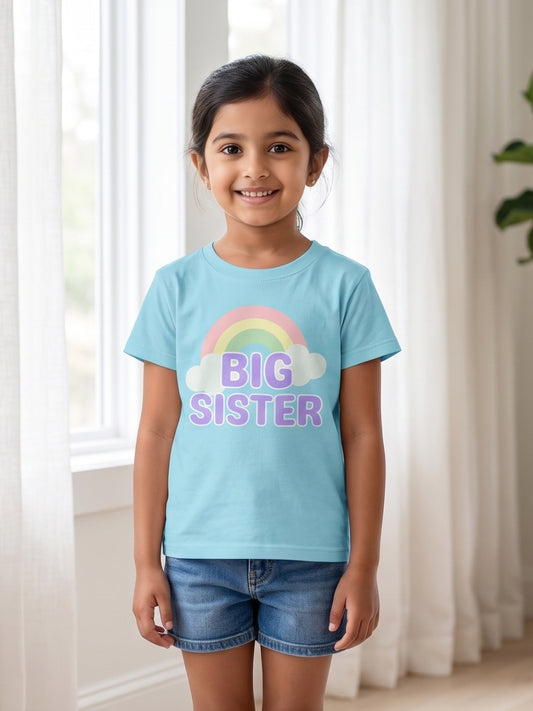 Big Sister Rainbow Printed Cotton T-Shirt for Kids