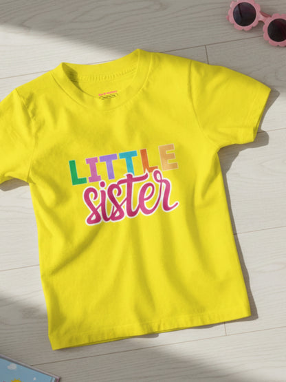 Little Sister Typography Cotton T-Shirt for Kids