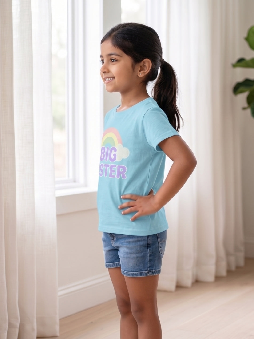 Big Sister Rainbow Printed Cotton T-Shirt for Kids