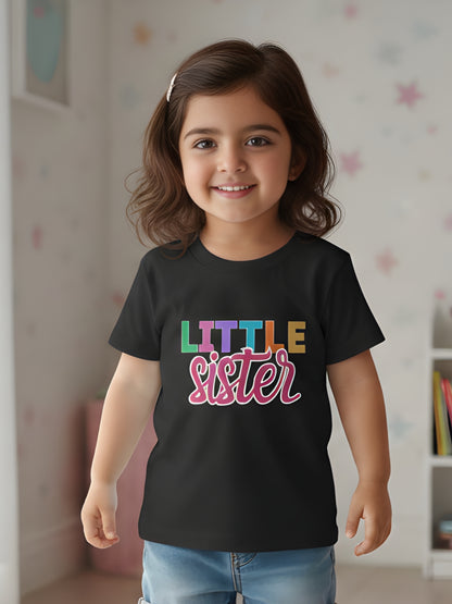 Little Sister Typography Cotton T-Shirt for Kids