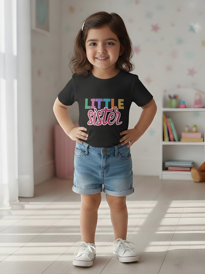 Little Sister Typography Cotton T-Shirt for Kids