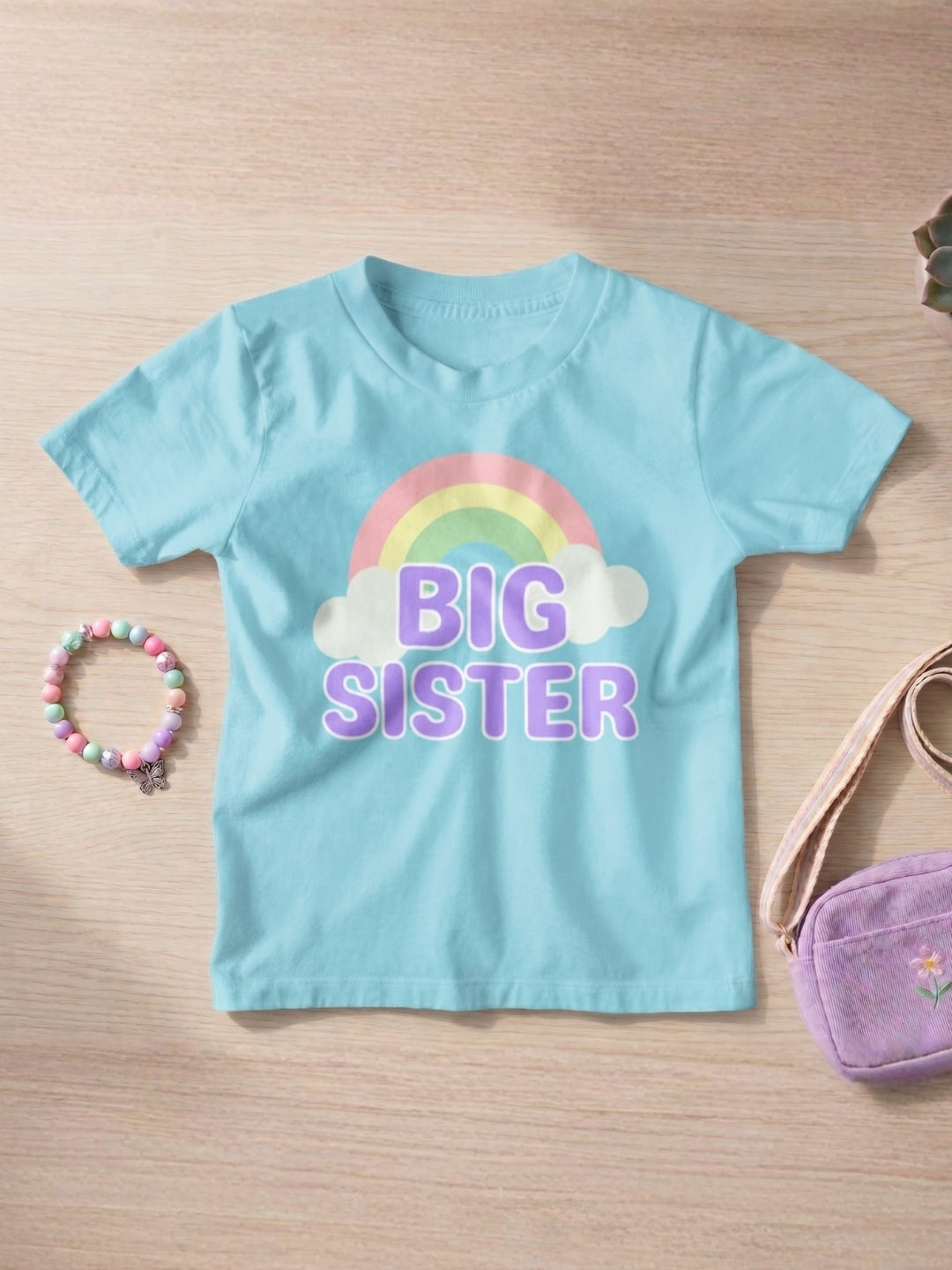Big Sister Rainbow Printed Cotton T-Shirt for Kids