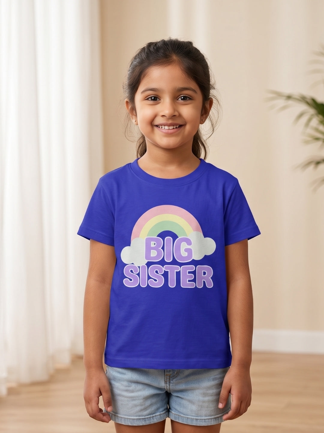 Big Sister Rainbow Printed Cotton T-Shirt for Kids