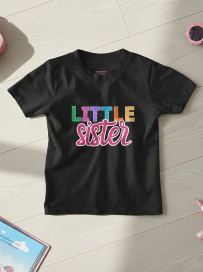Little Sister Typography Cotton T-Shirt for Kids