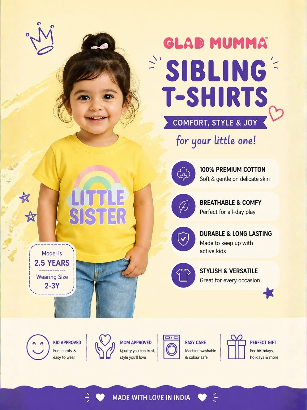 Little Sister Rainbow T-Shirt for Kids