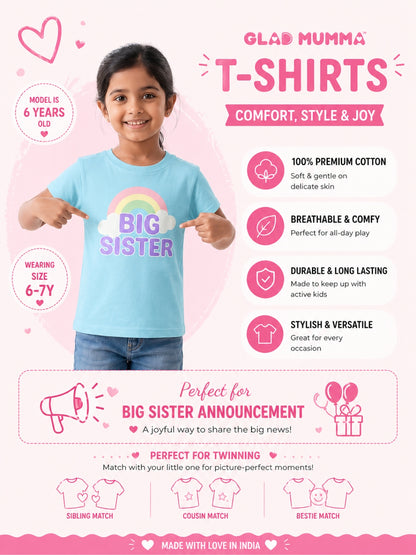 Big Sister Rainbow Printed Cotton T-Shirt for Kids