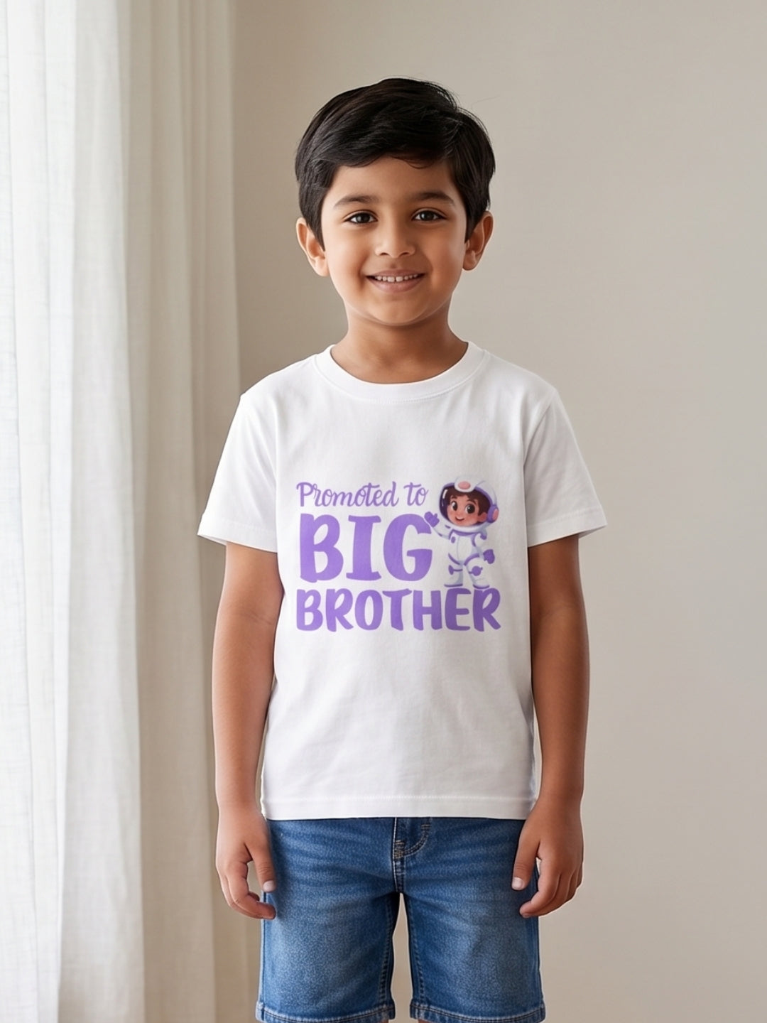 Promoted to Big Brother Astronaut Cotton T-Shirt for Kids