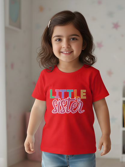 Little Sister Typography Cotton T-Shirt for Kids