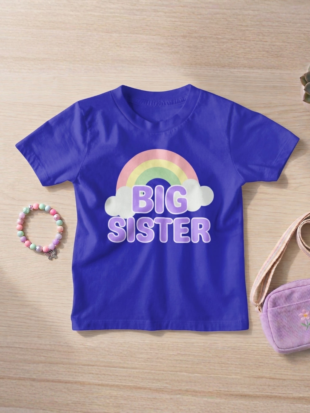 Big Sister Rainbow Printed Cotton T-Shirt for Kids