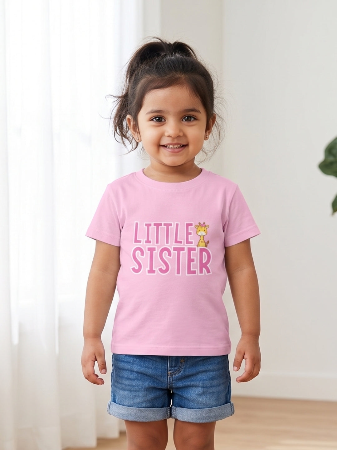 Little Sister Giraffe Print Kids T-shirt