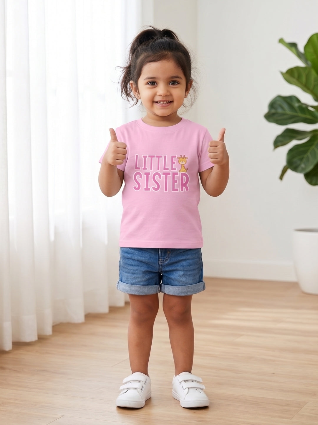 Little Sister Giraffe Print Kids T-shirt