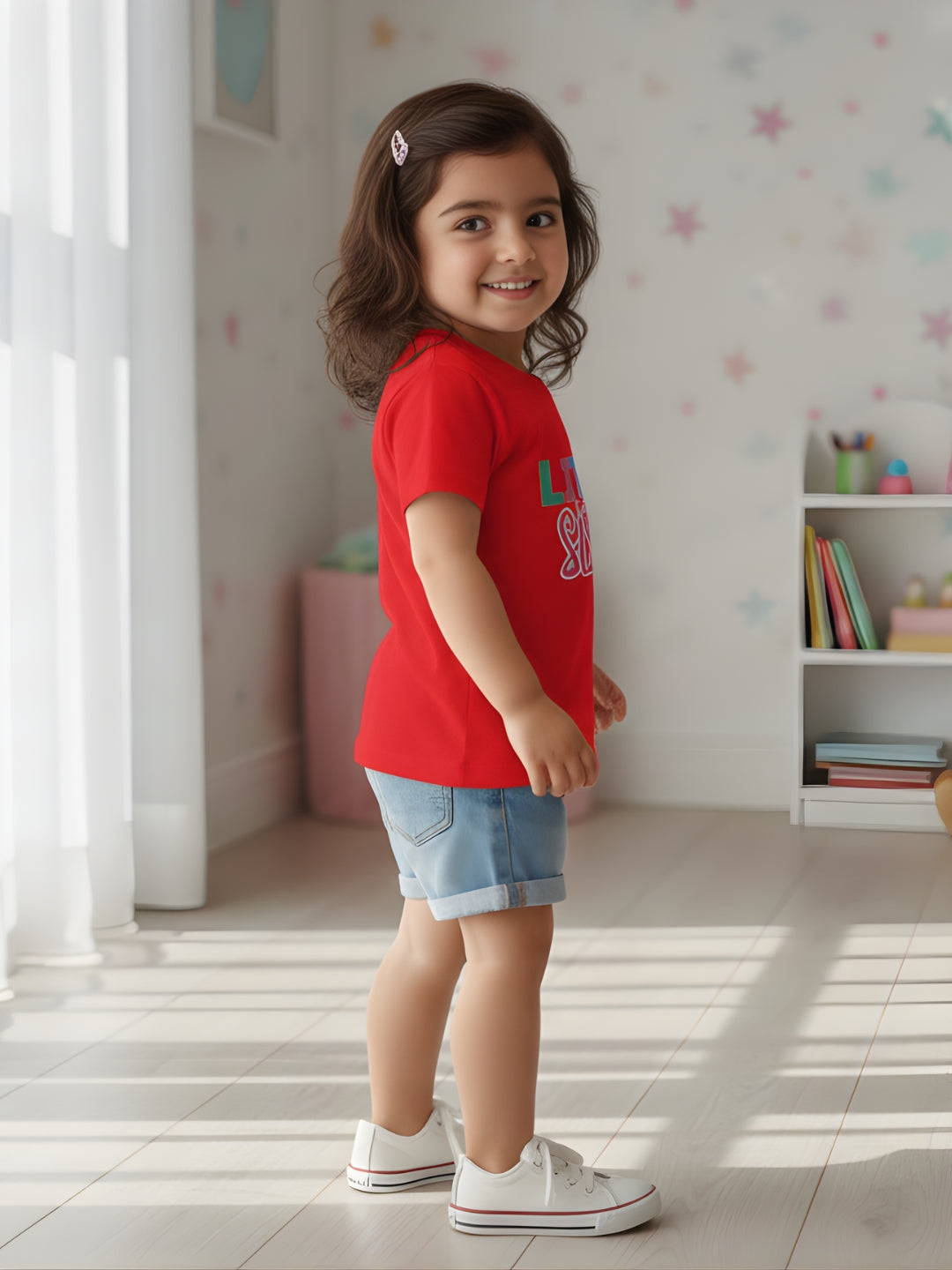 Little Sister Typography Cotton T-Shirt for Kids