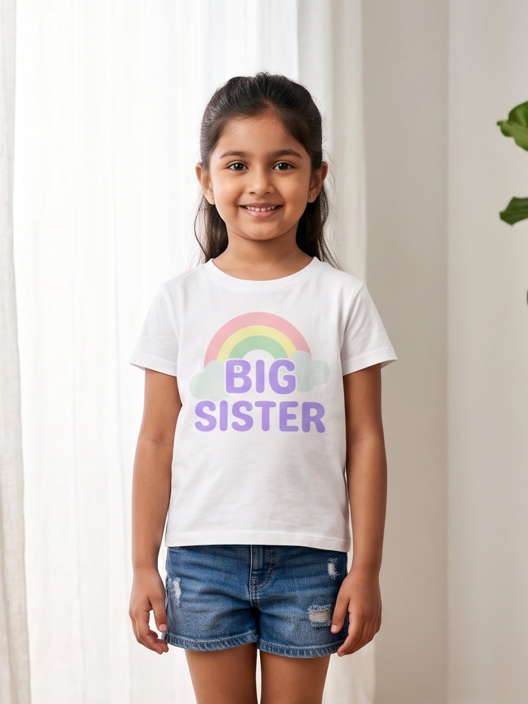 Big Sister Rainbow Printed Cotton T-Shirt for Kids