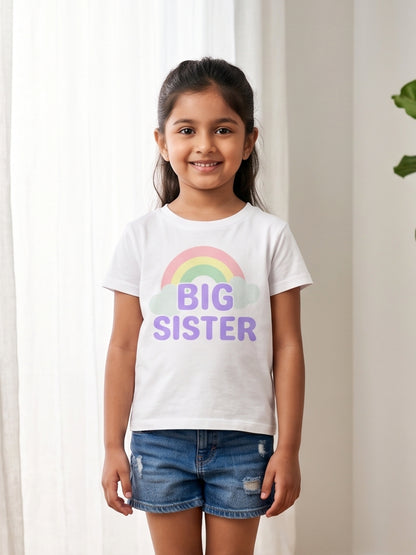 Big Sister Rainbow Printed Cotton T-Shirt for Kids