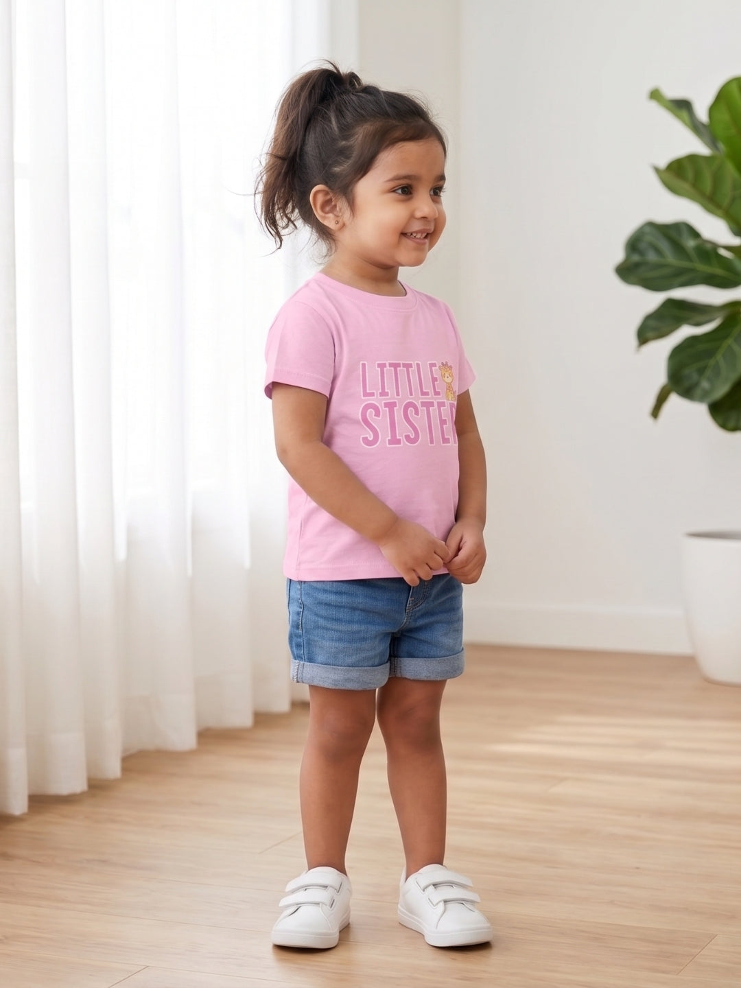 Little Sister Giraffe Print Kids T-shirt