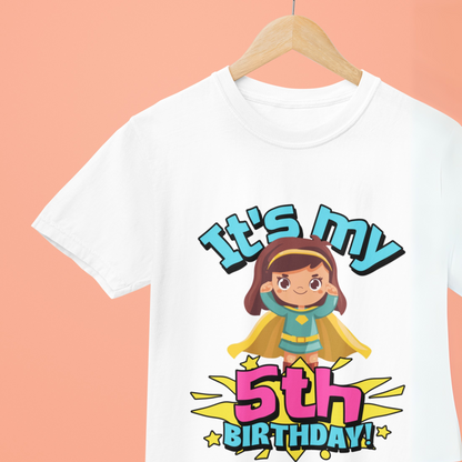 It's My 5th Birthday Supergirl Kids Cotton T-Shirt